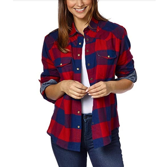 JACHS Girlfriend Tops - Jachs Girlfriend Bea Paisley Lined Plaid FlannelXL